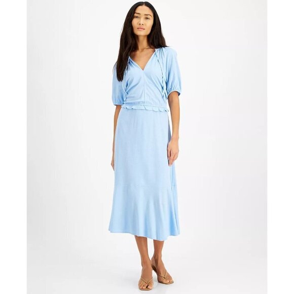 INC International Concepts Womens Size XS Short Sleeve Midi Dress Blue $99 - Picture 1 of 9